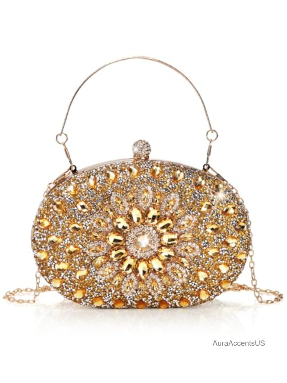 Rhinestone Evening Clutch Purse with Detachable Chain, Sparkly Glitter Handbag